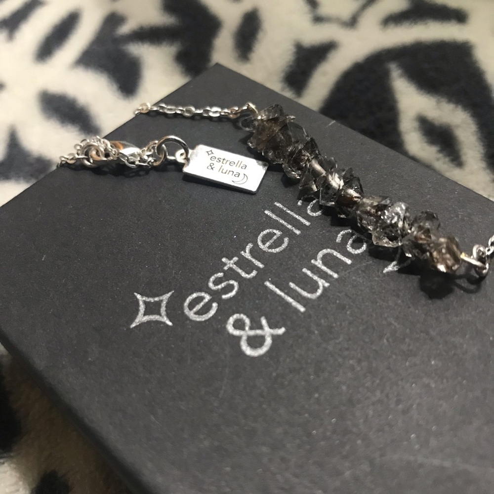 Dusty Carbon Raw Herkimer Diamond Silver Necklace - Picture 4 of 4